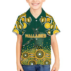 Australia Wallabies Kid Hawaiian Shirt Aboriginal Rugby Kangaroo Mascot - Gold And Green