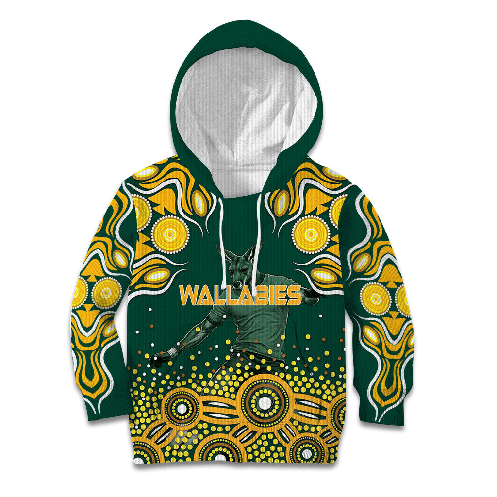 Australia Wallabies Kid Hoodie Aboriginal Rugby Kangaroo Mascot - Gold And Green