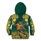Australia Wallabies Kid Hoodie Aboriginal Rugby Kangaroo Mascot - Gold And Green