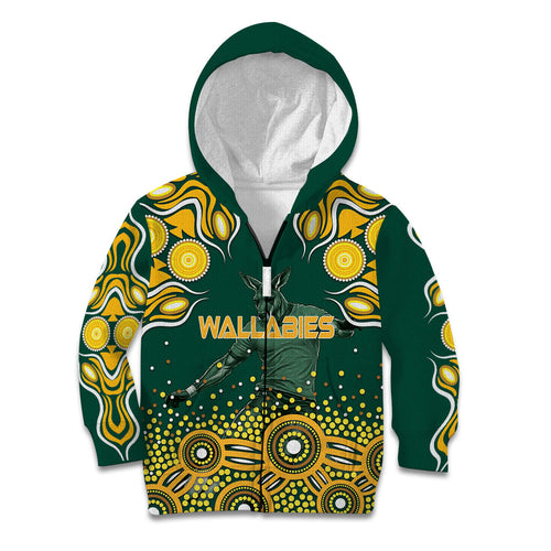 Australia Wallabies Kid Hoodie Aboriginal Rugby Kangaroo Mascot - Gold And Green