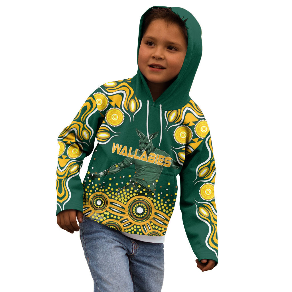 Australia Wallabies Kid Hoodie Aboriginal Rugby Kangaroo Mascot - Gold And Green