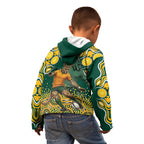Australia Wallabies Kid Hoodie Aboriginal Rugby Kangaroo Mascot - Gold And Green