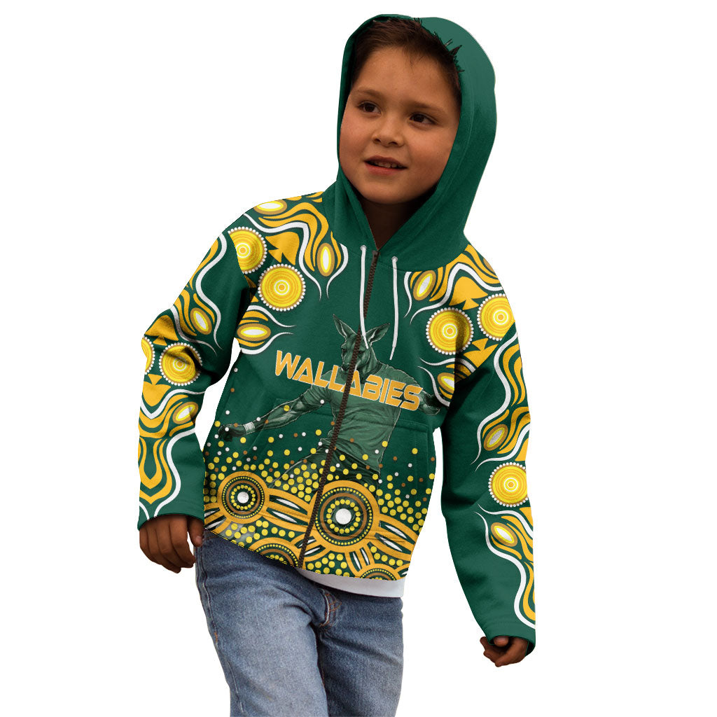 Australia Wallabies Kid Hoodie Aboriginal Rugby Kangaroo Mascot - Gold And Green