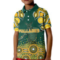 Australia Wallabies Kid Polo Shirt Aboriginal Rugby Kangaroo Mascot - Gold And Green