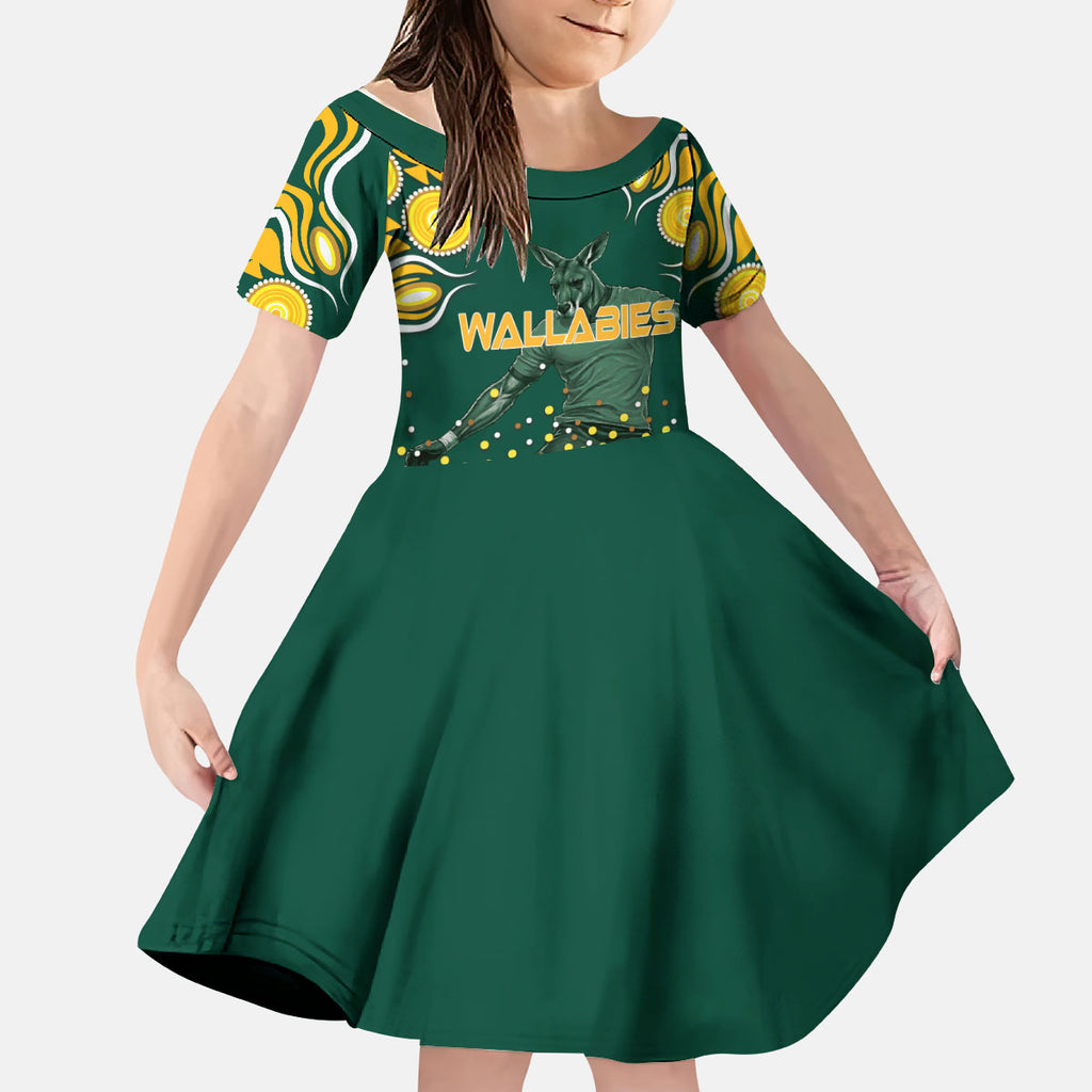 Australia Wallabies Kid Short Sleeve Dress Aboriginal Rugby Kangaroo Mascot - Gold And Green