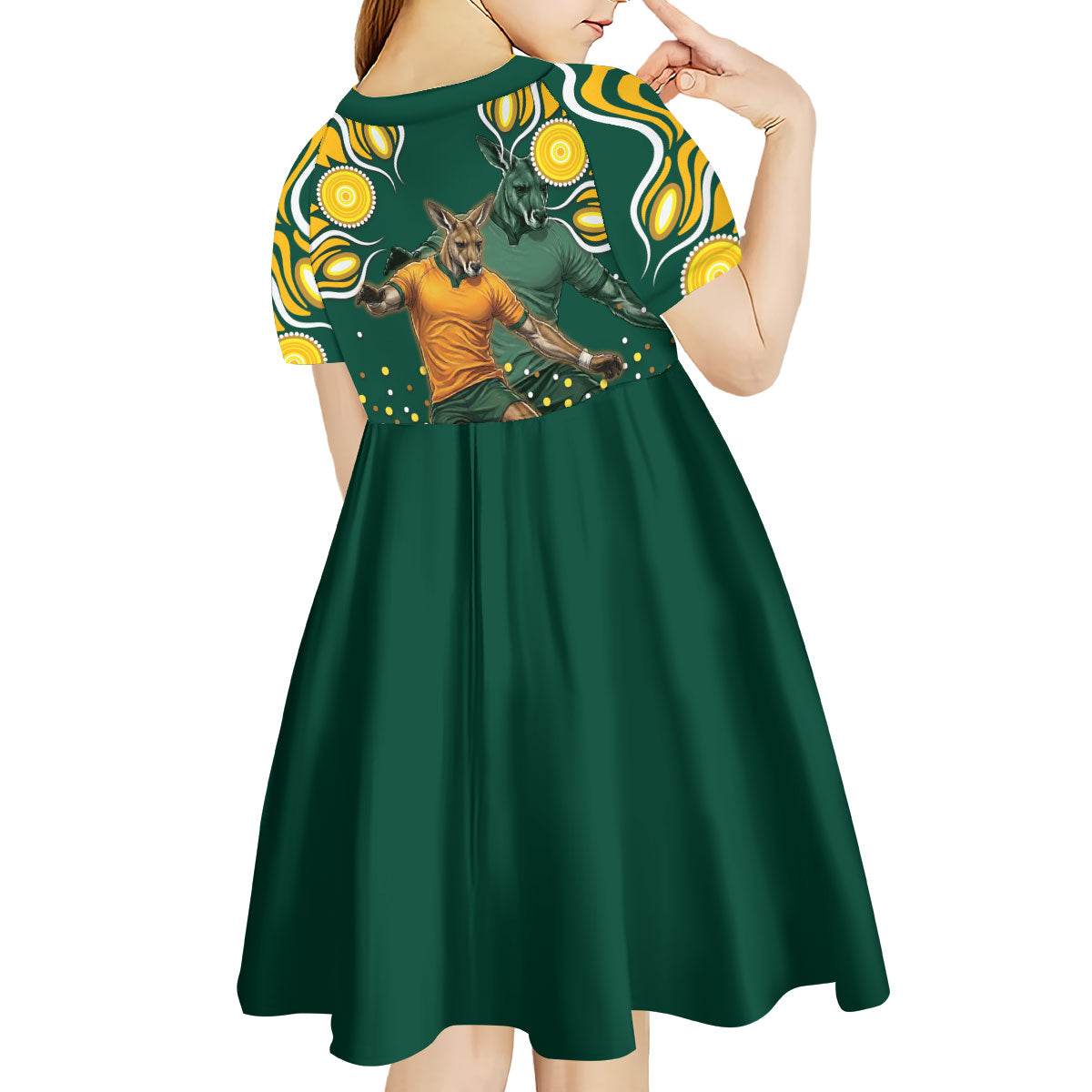Australia Wallabies Kid Short Sleeve Dress Aboriginal Rugby Kangaroo Mascot - Gold And Green