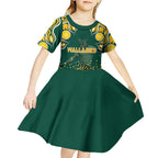 Australia Wallabies Kid Short Sleeve Dress Aboriginal Rugby Kangaroo Mascot - Gold And Green