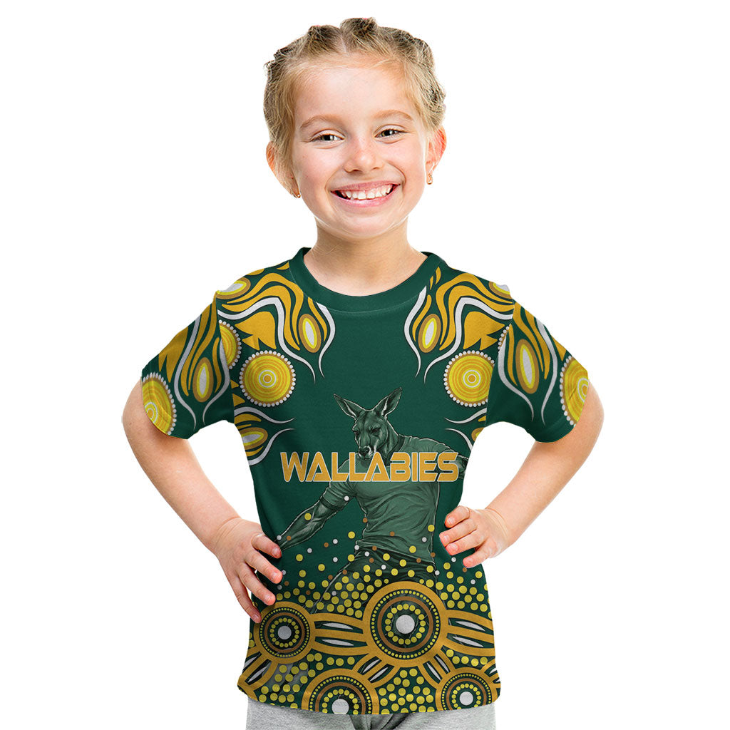 Australia Wallabies Kid T Shirt Aboriginal Rugby Kangaroo Mascot - Gold And Green