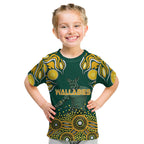 Australia Wallabies Kid T Shirt Aboriginal Rugby Kangaroo Mascot - Gold And Green