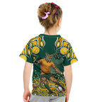 Australia Wallabies Kid T Shirt Aboriginal Rugby Kangaroo Mascot - Gold And Green