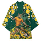 Australia Wallabies Kimono Aboriginal Rugby Kangaroo Mascot - Gold And Green