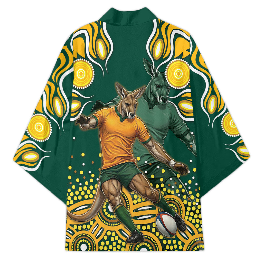 Australia Wallabies Kimono Aboriginal Rugby Kangaroo Mascot - Gold And Green