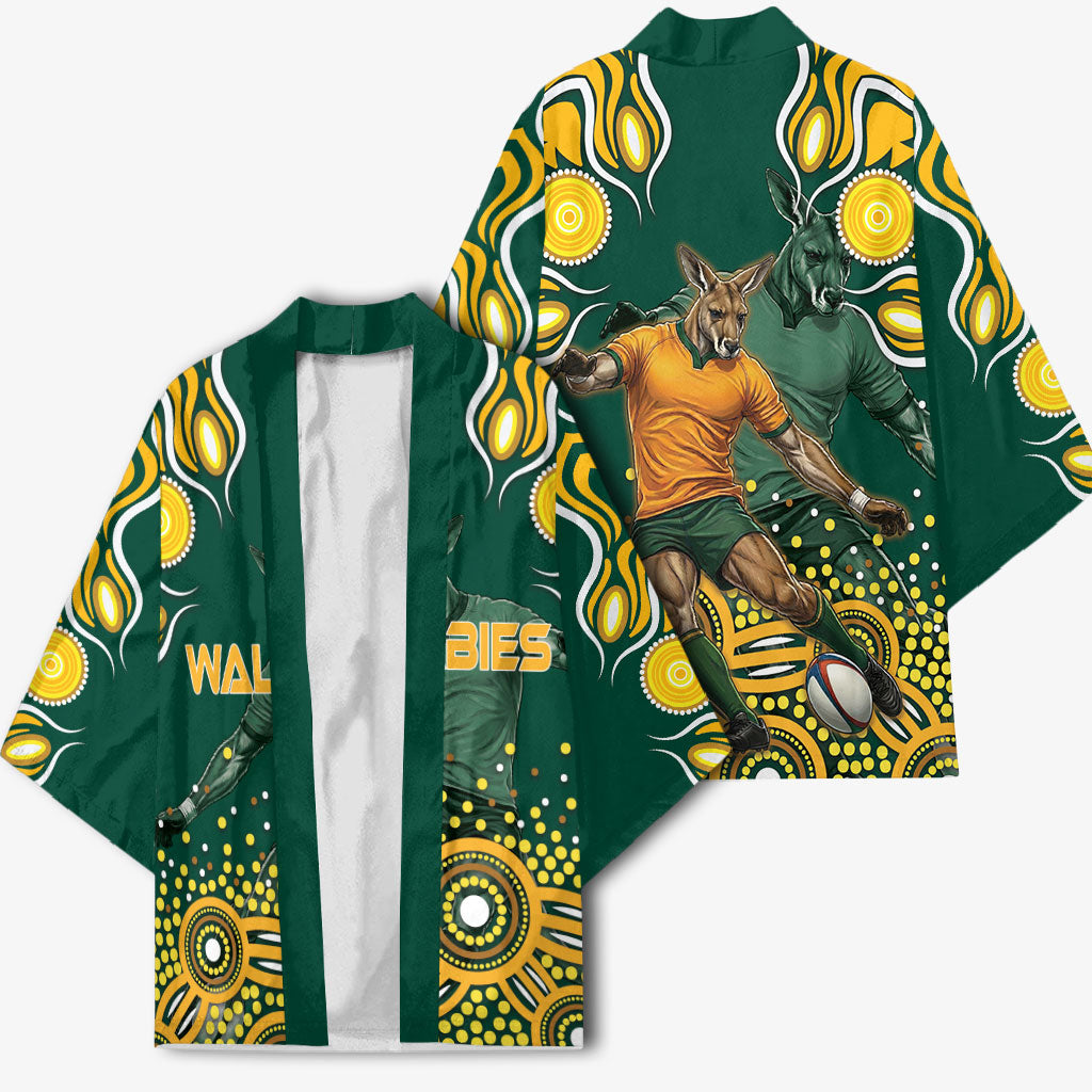 Australia Wallabies Kimono Aboriginal Rugby Kangaroo Mascot - Gold And Green