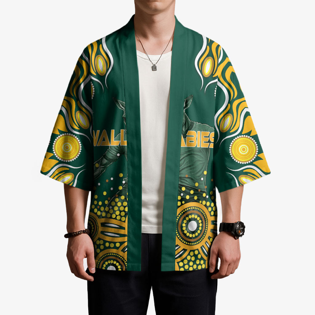 Australia Wallabies Kimono Aboriginal Rugby Kangaroo Mascot - Gold And Green
