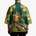 Australia Wallabies Kimono Aboriginal Rugby Kangaroo Mascot - Gold And Green