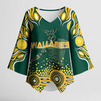 Australia Wallabies Kimono Sleeve Blouse Aboriginal Rugby Kangaroo Mascot - Gold And Green
