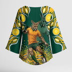 Australia Wallabies Kimono Sleeve Blouse Aboriginal Rugby Kangaroo Mascot - Gold And Green