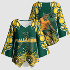 Australia Wallabies Kimono Sleeve Blouse Aboriginal Rugby Kangaroo Mascot - Gold And Green