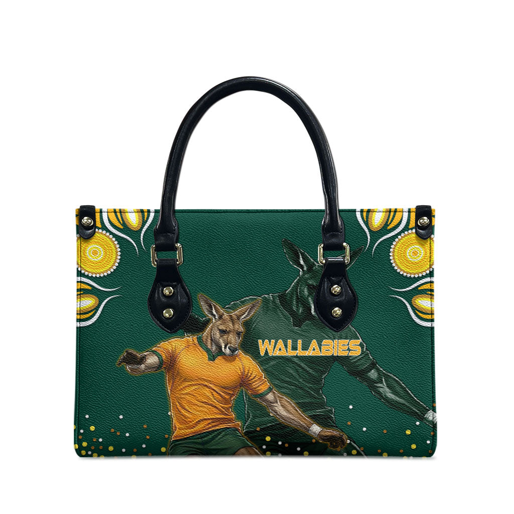 Australia Wallabies Leather Bag Aboriginal Rugby Kangaroo Mascot - Gold And Green