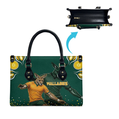 Australia Wallabies Leather Bag Aboriginal Rugby Kangaroo Mascot - Gold And Green