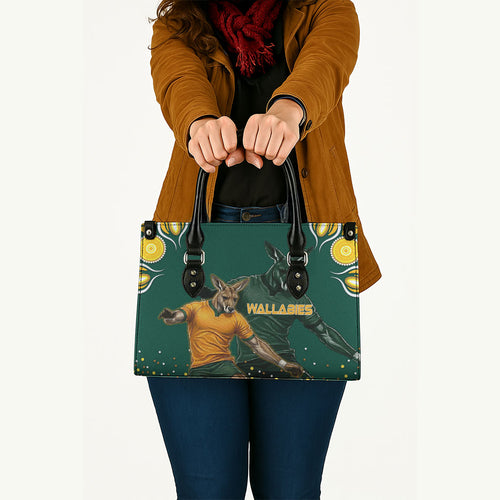 Australia Wallabies Leather Bag Aboriginal Rugby Kangaroo Mascot - Gold And Green