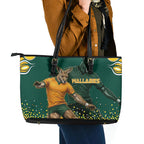 Australia Wallabies Leather Tote Bag Aboriginal Rugby Kangaroo Mascot - Gold And Green