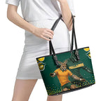 Australia Wallabies Leather Tote Bag Aboriginal Rugby Kangaroo Mascot - Gold And Green