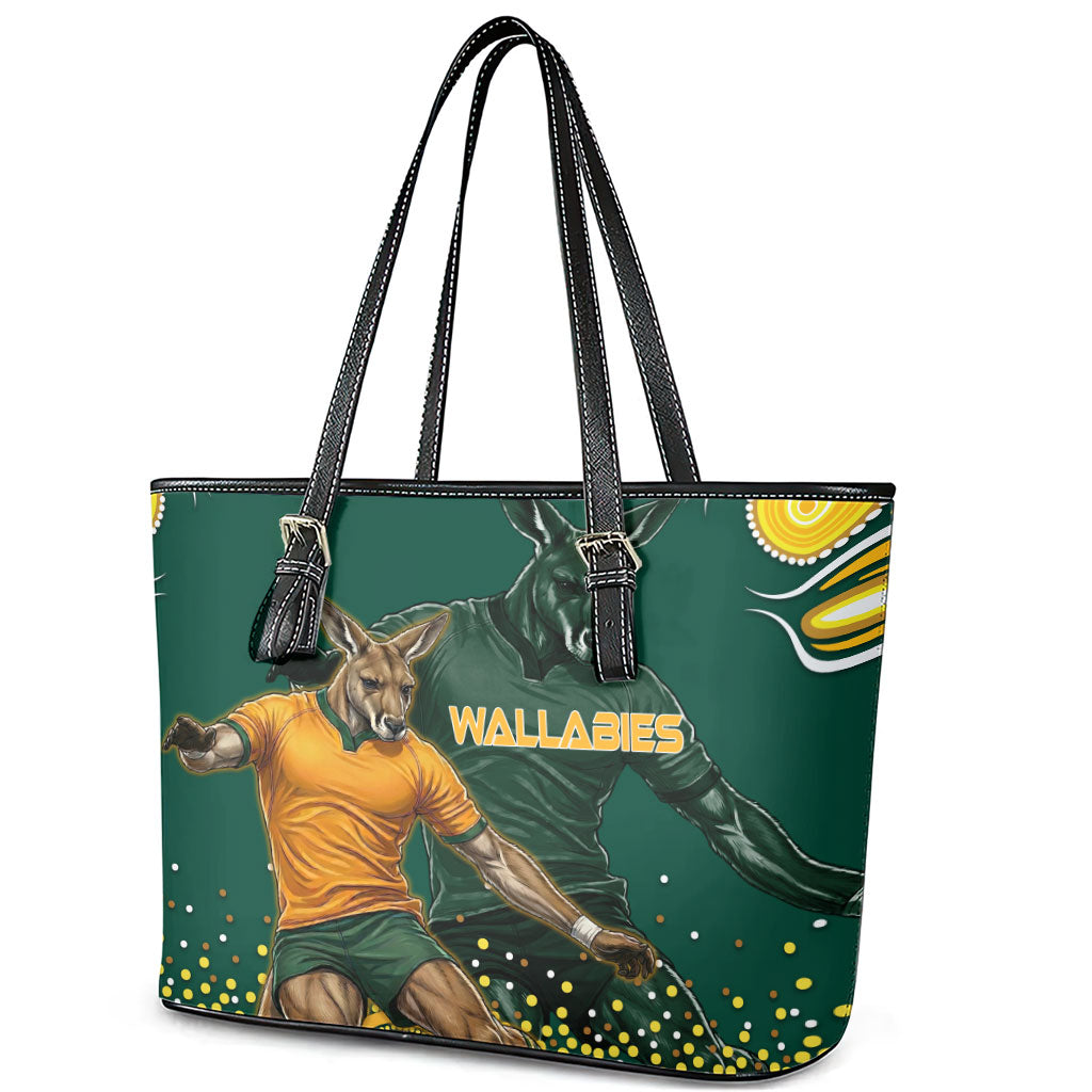Australia Wallabies Leather Tote Bag Aboriginal Rugby Kangaroo Mascot - Gold And Green