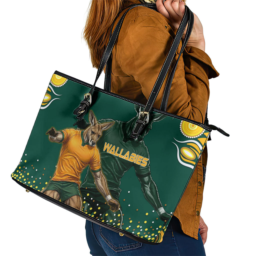 Australia Wallabies Leather Tote Bag Aboriginal Rugby Kangaroo Mascot - Gold And Green