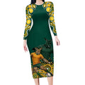 Australia Wallabies Long Sleeve Bodycon Dress Aboriginal Rugby Kangaroo Mascot - Gold And Green