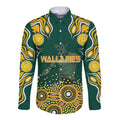 Australia Wallabies Long Sleeve Button Shirt Aboriginal Rugby Kangaroo Mascot - Gold And Green