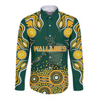 Australia Wallabies Long Sleeve Button Shirt Aboriginal Rugby Kangaroo Mascot - Gold And Green