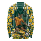 Australia Wallabies Long Sleeve Shirt Aboriginal Rugby Kangaroo Mascot - Gold And Green