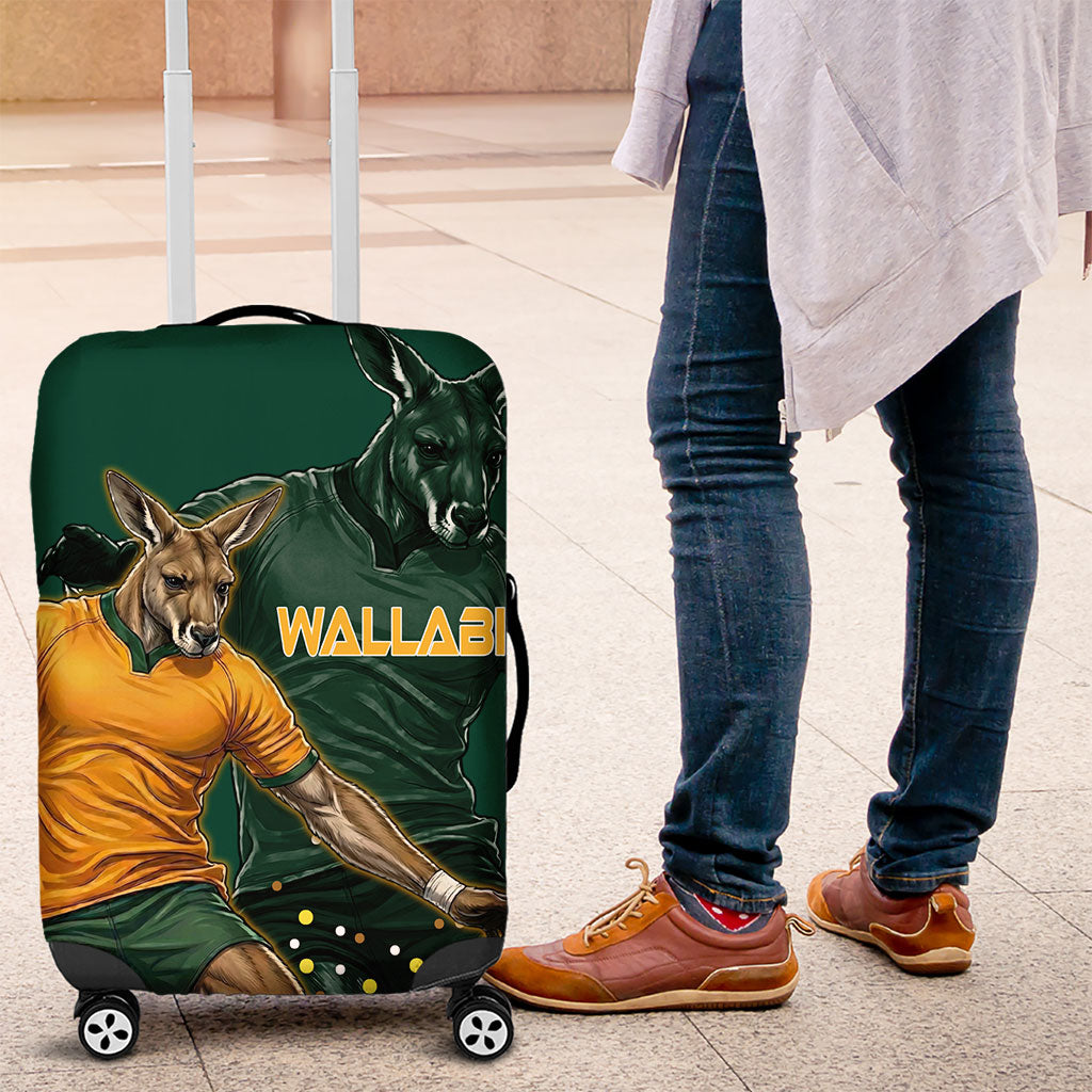 Australia Wallabies Luggage Cover Aboriginal Rugby Kangaroo Mascot - Gold And Green