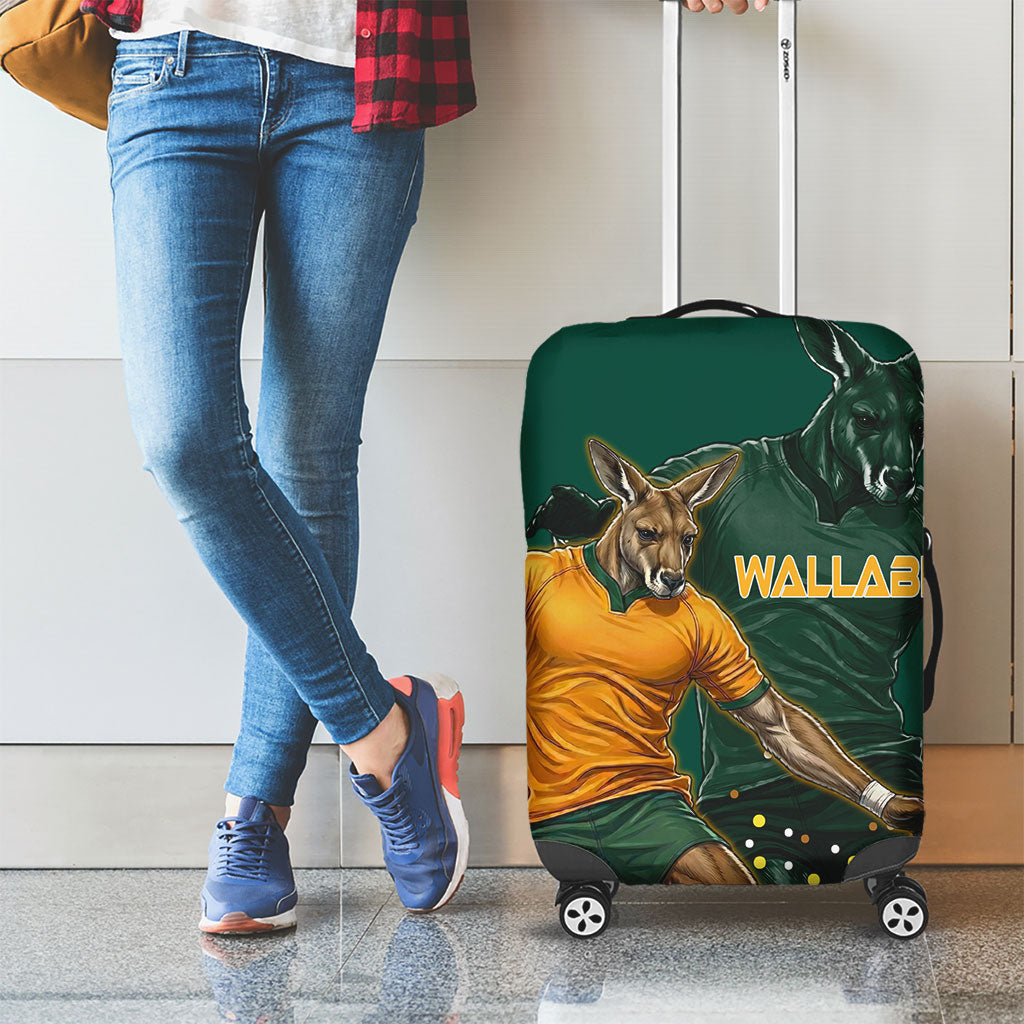Australia Wallabies Luggage Cover Aboriginal Rugby Kangaroo Mascot - Gold And Green