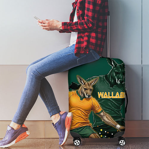 Australia Wallabies Luggage Cover Aboriginal Rugby Kangaroo Mascot - Gold And Green