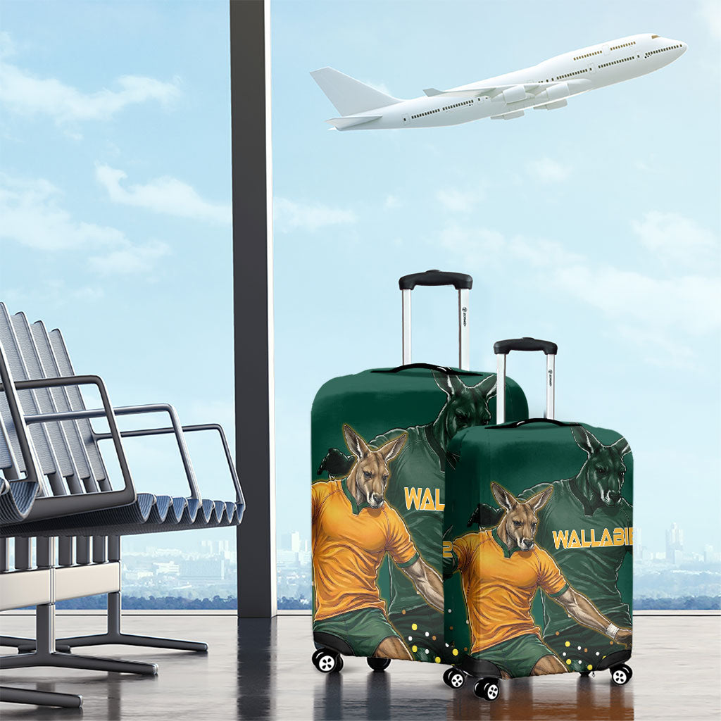 Australia Wallabies Luggage Cover Aboriginal Rugby Kangaroo Mascot - Gold And Green