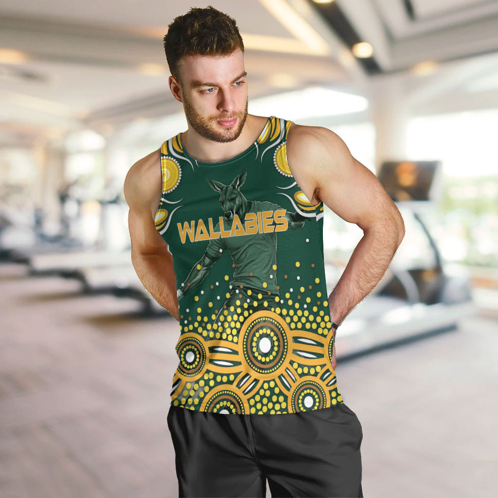 Australia Wallabies Men Tank Top Aboriginal Rugby Kangaroo Mascot - Gold And Green