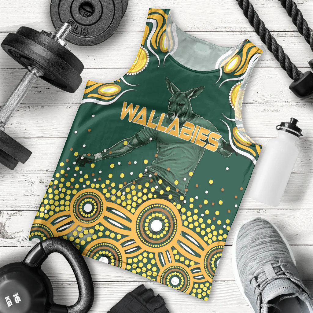 Australia Wallabies Men Tank Top Aboriginal Rugby Kangaroo Mascot - Gold And Green