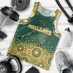 Australia Wallabies Men Tank Top Aboriginal Rugby Kangaroo Mascot - Gold And Green