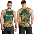 Australia Wallabies Men Tank Top Aboriginal Rugby Kangaroo Mascot - Gold And Green