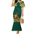 Australia Wallabies Mermaid Dress Aboriginal Rugby Kangaroo Mascot - Gold And Green