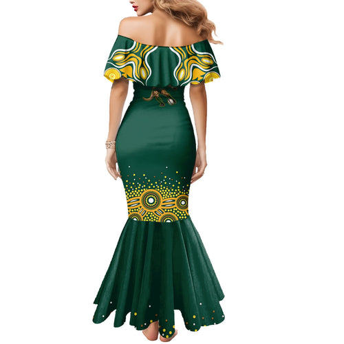 Australia Wallabies Mermaid Dress Aboriginal Rugby Kangaroo Mascot - Gold And Green