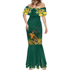 Australia Wallabies Mermaid Dress Aboriginal Rugby Kangaroo Mascot - Gold And Green