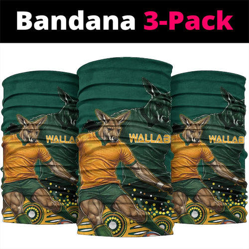Australia Wallabies Neck Gaiter Aboriginal Rugby Kangaroo Mascot - Gold And Green