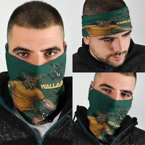 Australia Wallabies Neck Gaiter Aboriginal Rugby Kangaroo Mascot - Gold And Green