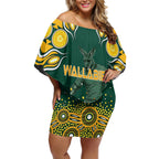 Australia Wallabies Off Shoulder Short Dress Aboriginal Rugby Kangaroo Mascot - Gold And Green