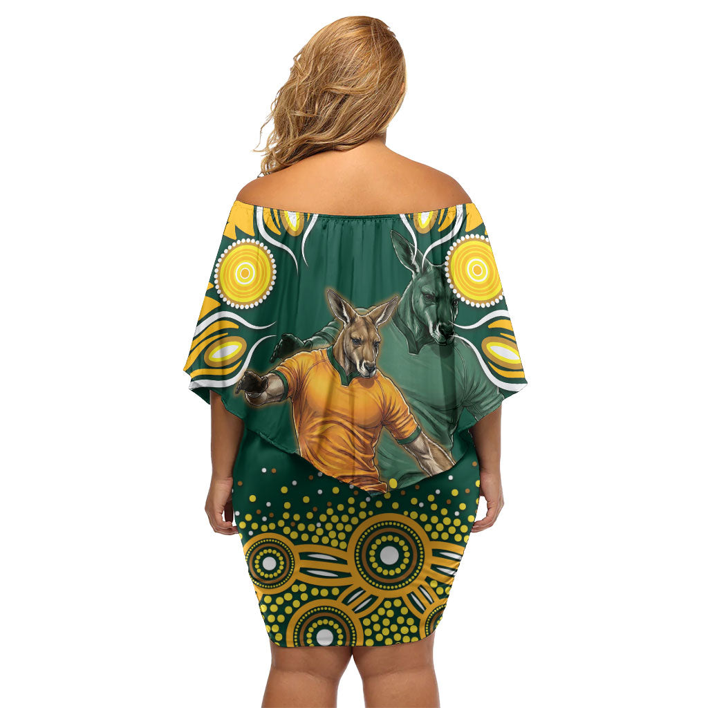 Australia Wallabies Off Shoulder Short Dress Aboriginal Rugby Kangaroo Mascot - Gold And Green