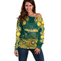 Australia Wallabies Off Shoulder Sweater Aboriginal Rugby Kangaroo Mascot - Gold And Green