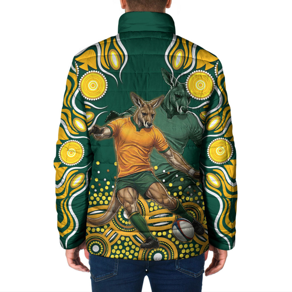 Australia Wallabies Padded Jacket Aboriginal Rugby Kangaroo Mascot - Gold And Green